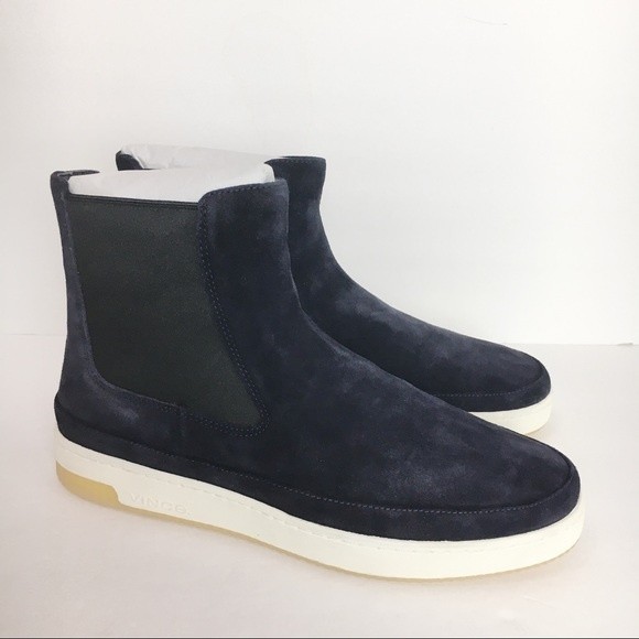 Vince Rhys‎ Dark Navy Blue Suede Leather High Top Platform Sneaker Boot 10 NEW - Picture 2 of 14
